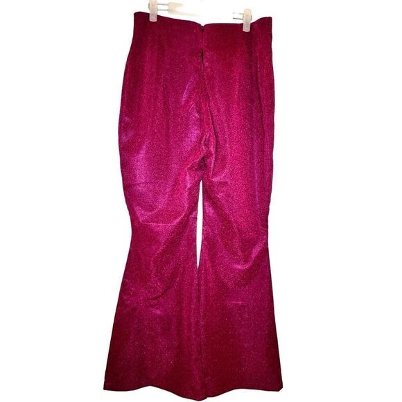 Anthro Pitcha Clothier Stretch Glitter Extreme Flare Trouser Pants Hot Pink Size - Picture 3 of 5